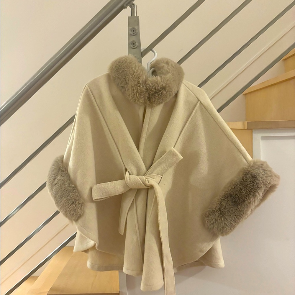 Beige faux fur poncho